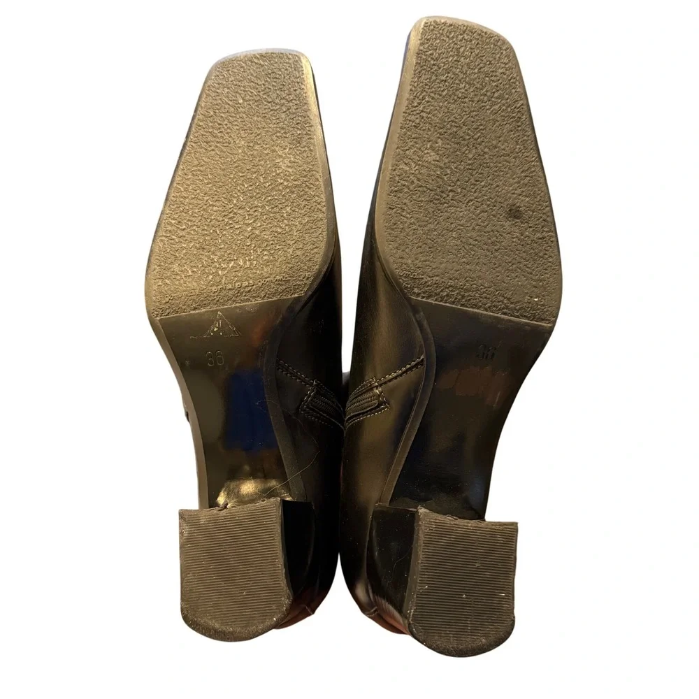 COSMO‎ Paris Black Leather Square Toe Block Heel Ankle Boots Womens Size 36